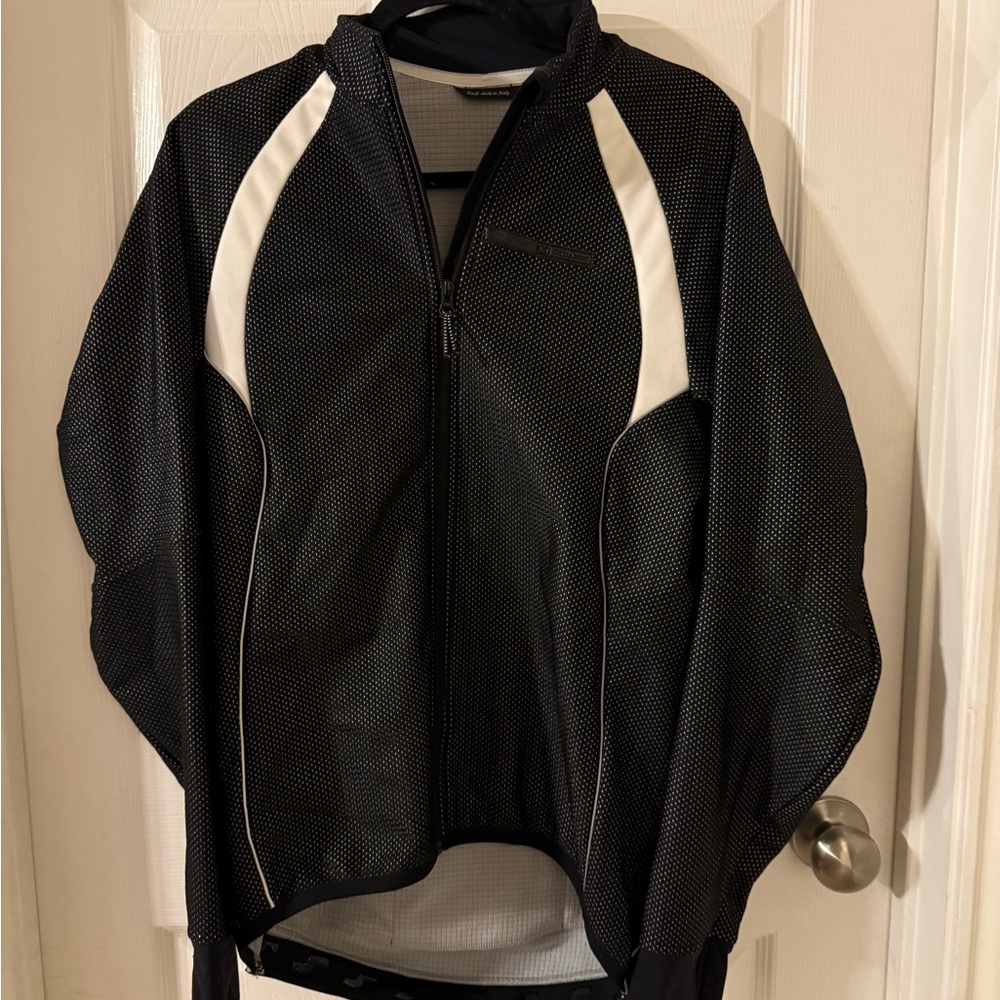 De Marchi Black & Silver Contoured Cycling Jacket from Italy Size L